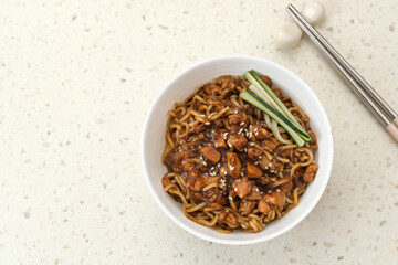 Jajangmyeon, black bean sauce noodles, Korean Food
