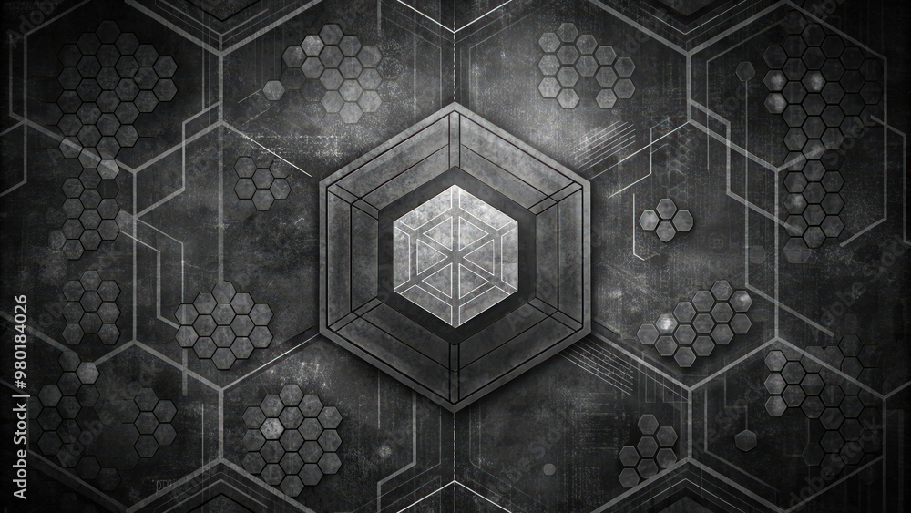 Wall mural abstract geometric pattern with hexagons and grunge texture