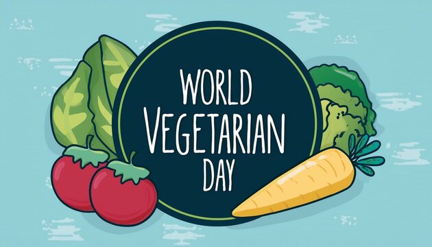 AI Generated World Vegetarian Day Text with Many Vegetables. Vegetarian Background Vector Flat Design