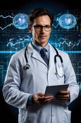 Doctor Analyzing X-Ray on Digital Screen in a Modern Healthcare Setting