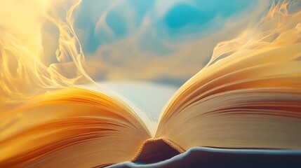 An Open Book Against a Blue and Yellow Sky