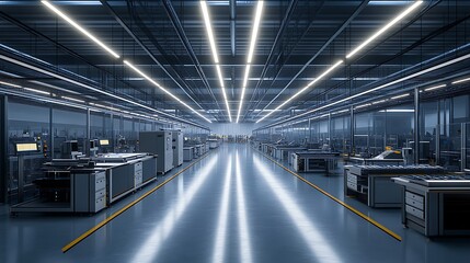 Fototapeta premium A well-lit assembly line with adjustable task lighting focused on precise workstations.