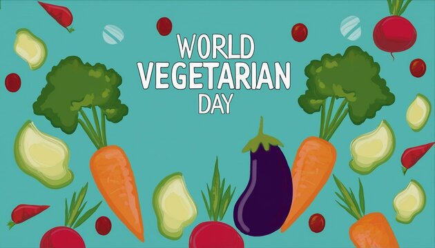 AI Generated World Vegetarian Day Text with Many Vegetables. Vegetarian Background Vector Flat Design