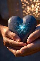 Healing Hands: A pair of hands gently holding a glowing heart or symbol of health, representing care, compassion, and healing in medicine.