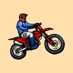Obraz premium Vintage style colored hand draw of dirt bike isolated design vector