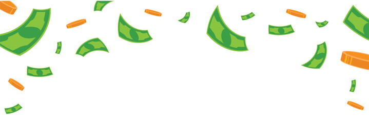 Falling money. cartoon gold coins and green paper currency. Financial success concept. Casino profit jackpot. Vector illustration
