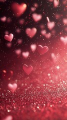 Obraz premium Romantic Red Hearts Floating on a Deep Red Valentine's Day Background