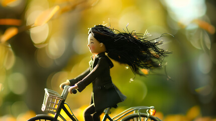 Diorama of Japanese High School Student Riding Bicycle to School