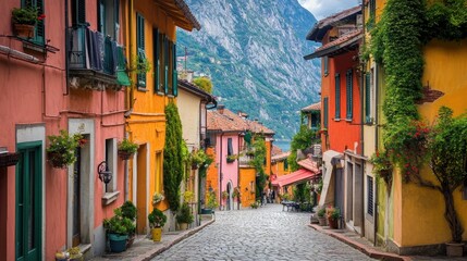 Fototapeta premium Charming Italian Village Street with Vibrant Colors