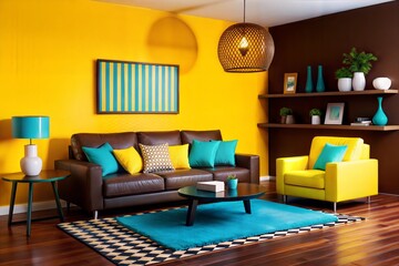 Contemporary living room with modern furniture and cozy decor, featuring a sofa, armchair, table, and stylish lighting in a luxurious and comfortable space