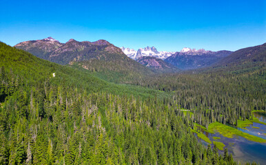 Landscape of mountain and forest of Cooper lake. Nature landscape. Cooper Lake in Washington....