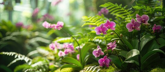 Orchid Farm Many Flowering Orchids Are Reaching The Flowering Season On The Farm There Are Ferns And Moss