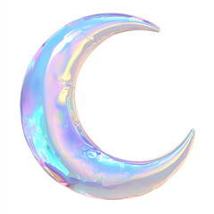 Holographic iridescent crescent moon isolated on black background