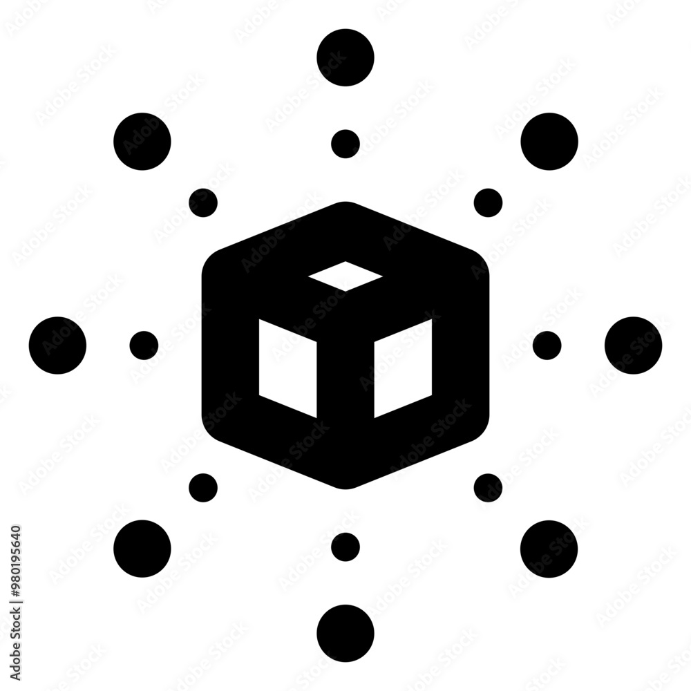 Poster blockchain connection icon in solid style. simple cube symbol vector illustration — pixel-perfect ic