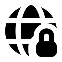 Globe Lock Icon In Glyph Style. Simple Blockchain Symbol Vector Illustration — Pixel-perfect Icon