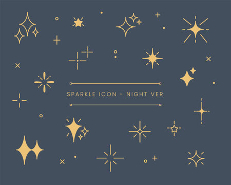 Sparkle icon vector set black version. Glowing light effect collection. shiny flash. sparkling star light. bright firework, twinkle. kira kira.