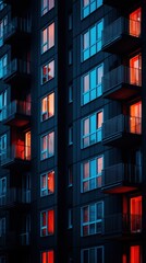 Obraz premium Neon Apartment Building in the City at Night