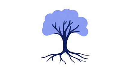 Minimalistic blue silhouette tree with exposed roots