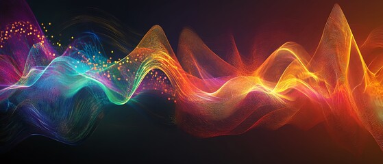 Obraz premium A vibrant wave design showcasing colorful light trails and dynamic patterns, perfect for background or artistic projects.