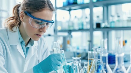 A focused scientist in a lab, analyzing samples with precision and care, showcasing dedication to research and discovery.