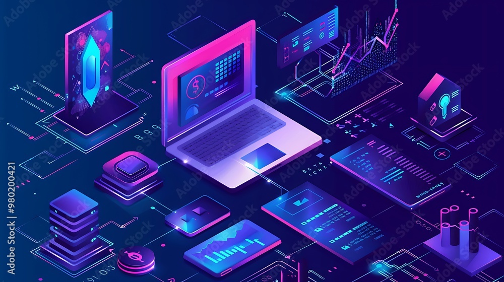 Aufkleber illustration of digital technology and data processing with a focus on innovation and the future of 