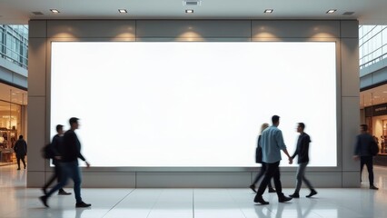 Mall Advertising Mockup: Large Blank Display in Shopping Center with People