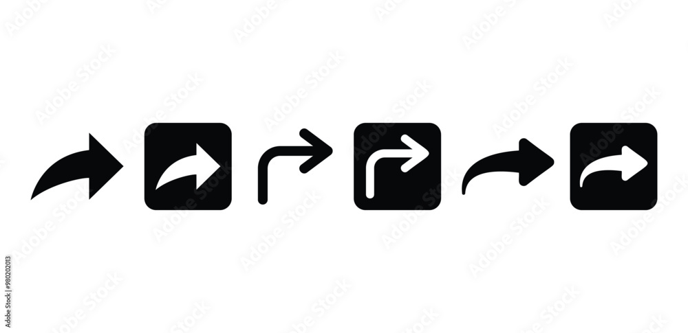 Poster set of share arrow forward icon symbol vector design black white color simple flat illustration coll