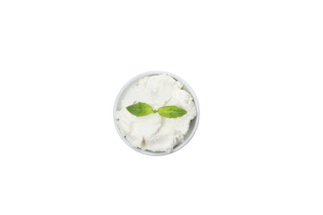 PNG,Ricotta with greens in white bowls, isolated on white background