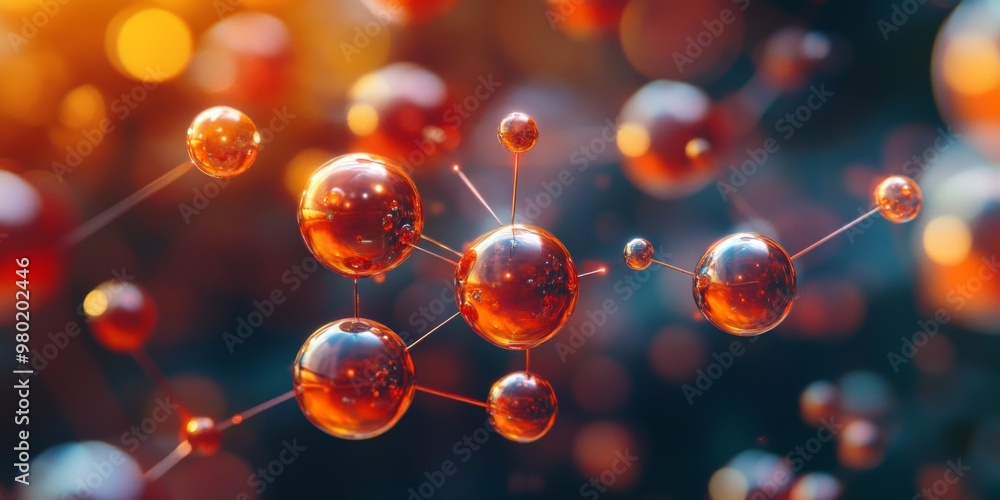 Aufkleber close-up of a complex molecular structure with golden atoms against a bokeh light backdrop