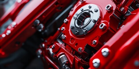 red automotive engine details, iron bolts automotive car spare parts