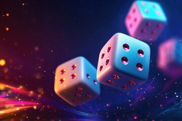 Exciting Sport Betting Banner with Rolling Dice and Glowing Jackpot Symbol on Dark Gradient Background