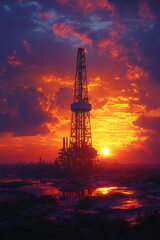 Oil Rig Silhouette at Sunset