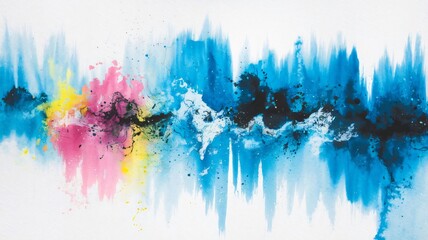 Abstract Watercolor Painting Blue Pink Yellow Splashes