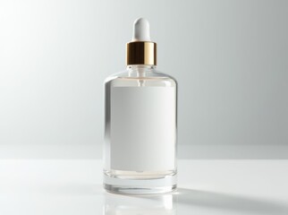 Naklejka premium Perfume Bottle Mockup: Elegant Glass Container with Gold Dropper Cap for Luxury Fragrance Presentation