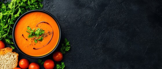 Comforting and Vibrant Tomato Soup on a Dark Background