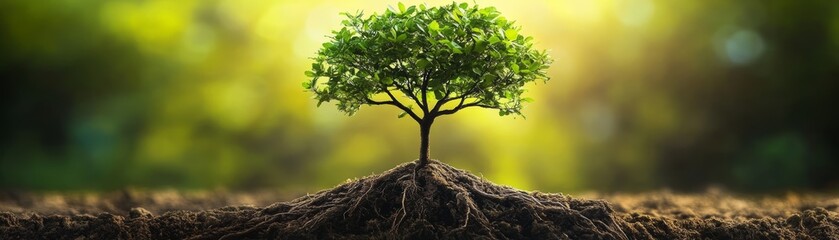 Fototapeta premium Young Tree with Roots in Soil Growth and Nature Concept