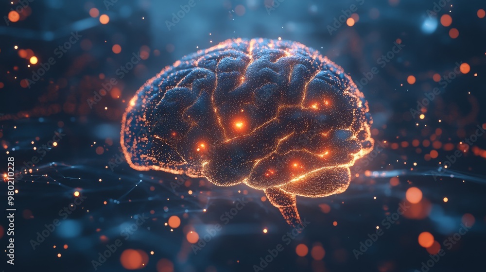Aufkleber a detailed depiction of a brain model glowing with vibrant connections, set against a dark digital b