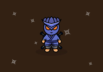 illustration of cartoon ninja person with two sword