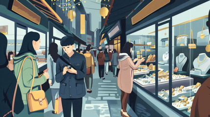 An illustrated scene of a street food cart with steaming hot bowls of ramen