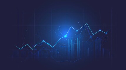 Fototapeta premium Digital Blue Line Graph with Upward Trend on Dark Navy Background, Representing Business Growth and Financial Success