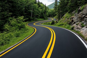 Fototapeta premium A winding country road, where travelers report seeing phantom hitchhikers who vanish upon approach