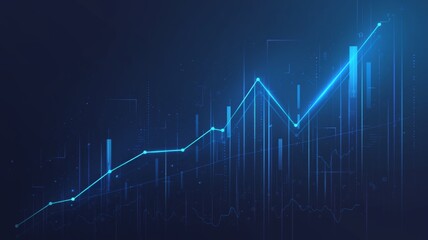 Fototapeta premium Digital Blue Line Graph with Upward Trend on Dark Navy Background, Representing Business Growth and Financial Success