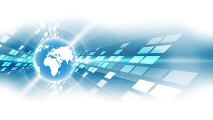 Abstract technology background with world map on the blue background, vector illustration