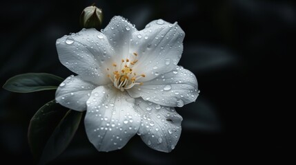 White Flower with Water Drops - Delicate Floral Macro Photography