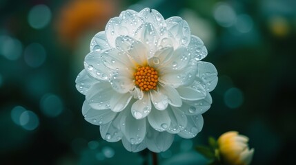 White Flower with Water Drops - Close Up Macro Photography