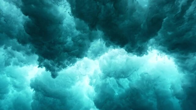 Powerful wave breaks underwater turbulence, wave crashing on the corral reef in tropical ocean. spinning vortex. powerful nature, strong wave. Abstract bubbles texture, pattern, slow motion 4k.