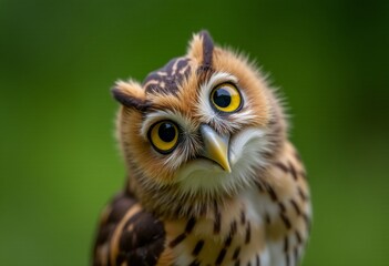 Bokeh Beauty: A Soft Focus Macro Image of a Brown Owl with Yellow Eyes