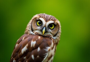 Naklejka premium Nature's Portrait: A Shallow Depth of Field Macro Shot of a Brown Owl Gazing Intently