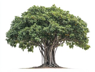 A rare and exotic tree species, isolated on a plain white background, showcasing its unique bark and foliage