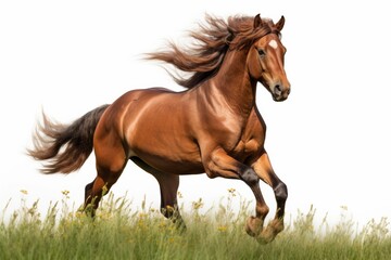 Fototapeta premium Horse galloping through a meadow, representing domestic animals in motion ,Isolated on transparent background.